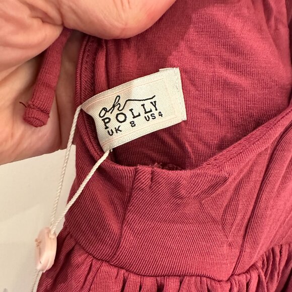 Oh Polly! Dark Pink, Handkerchief Hem, Plunge Neck, Tie Back, Mini Dress - Picture 8 of 9